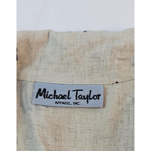 Michael Taylor sz M / L (?) Linen giraffe art shaket beige neutral button front - Picture 4 of 7